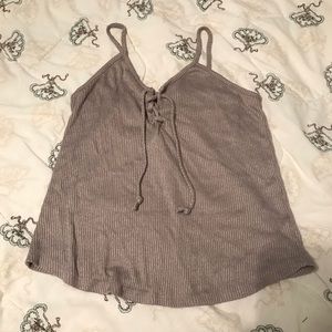 FOREVER 21 GRAY LACE UP RIBBED TANK TOP SHIRT